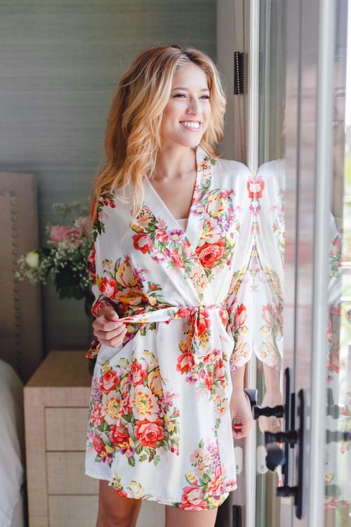 White Baroque Floral Robe - Reception Flip Flops