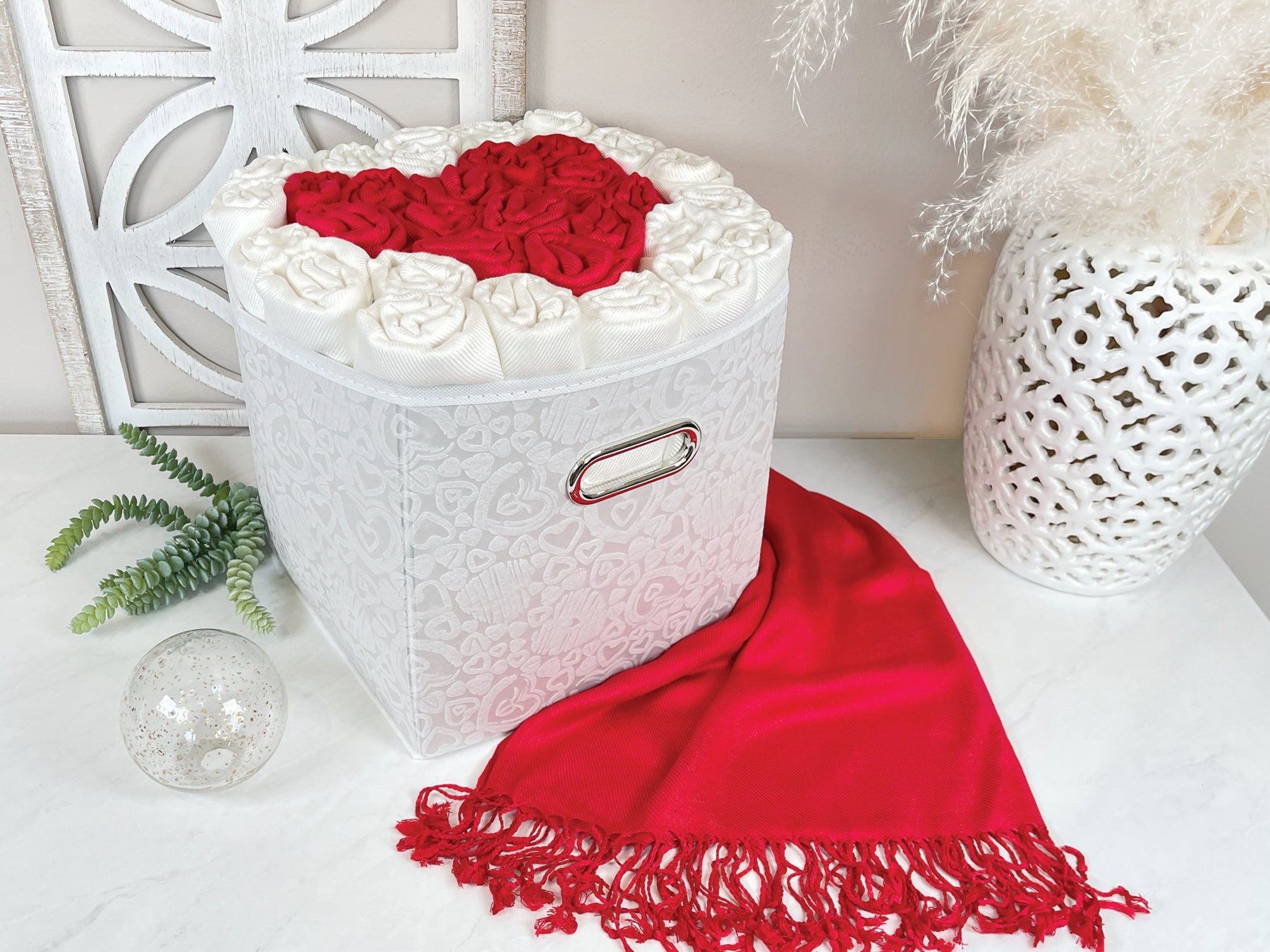 30 Ivory & Red Pashmina Bundle Hearts La Fleur - Wedding Favors, Bridal Shower, Bridesmaid Gift