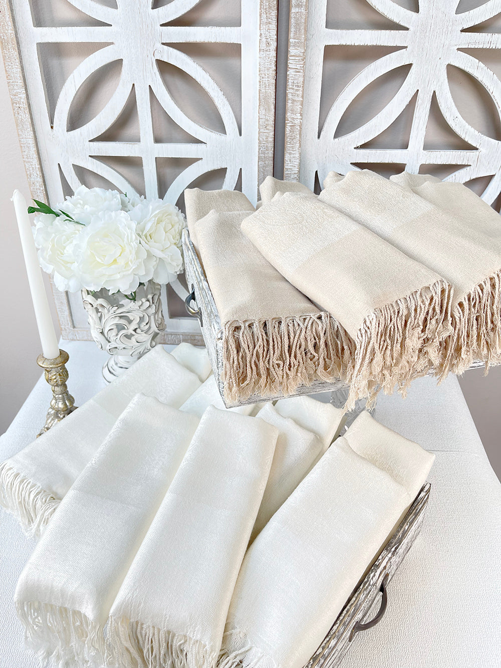 Soft Champagne Paisley Pashmina Scarf