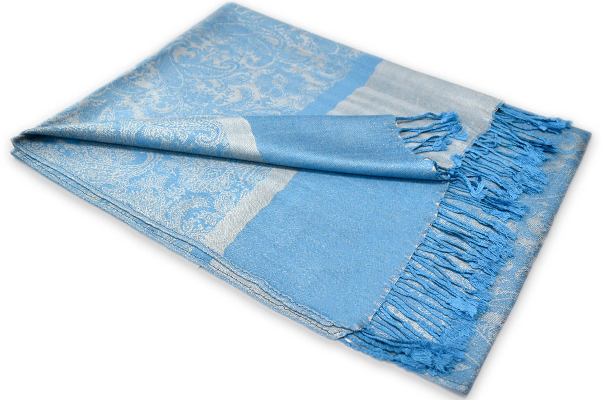 Blue Silver Paisley Pashmina Scarf
