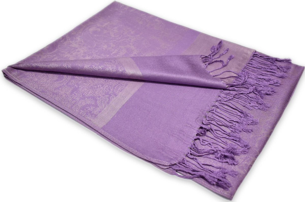 Purple Silver Paisley Pashmina Scarf