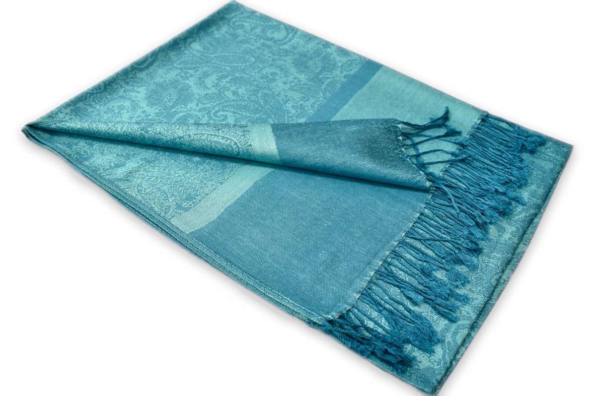 Aqua Blue Paisley Pashmina Scarf