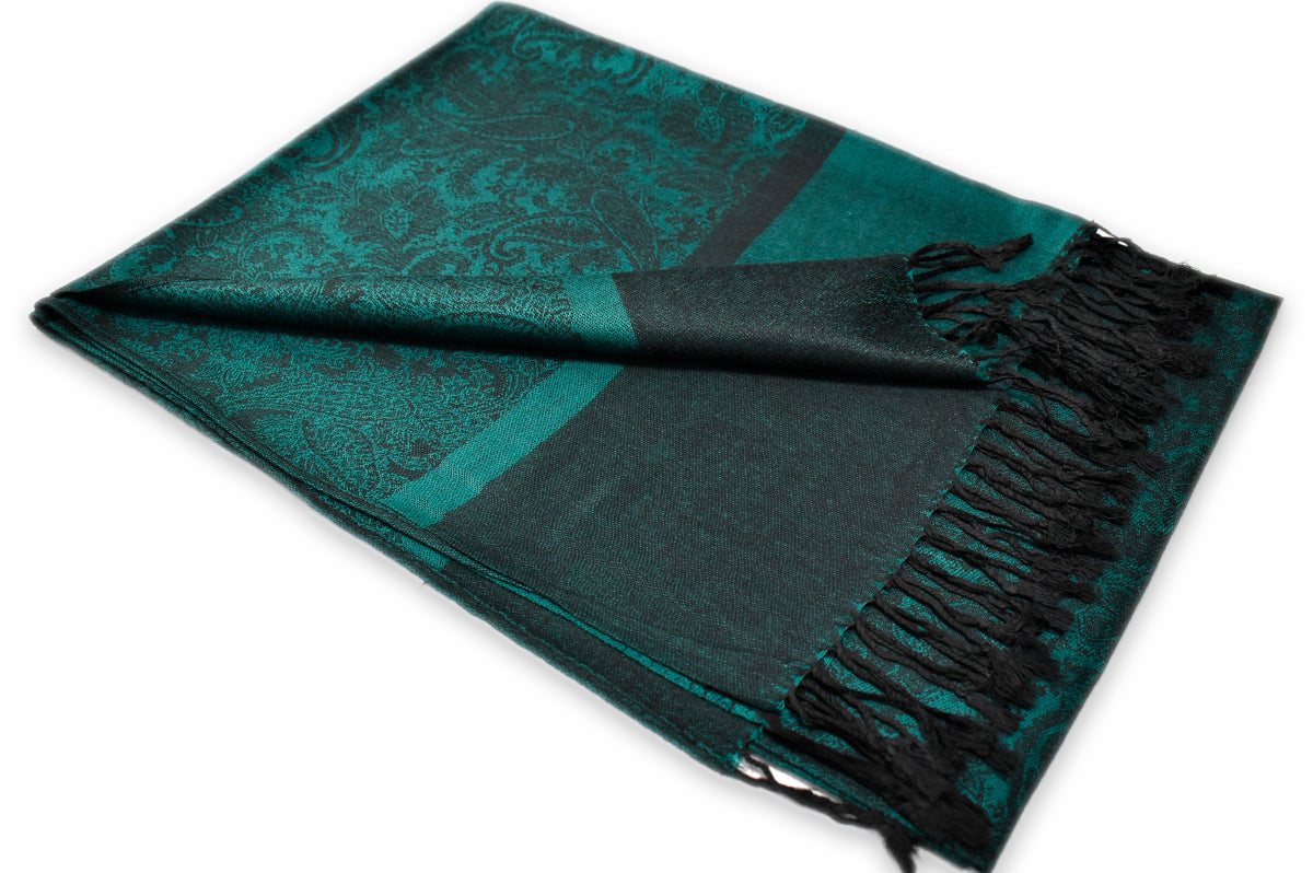 Teal Black Paisley Pashmina Scarf