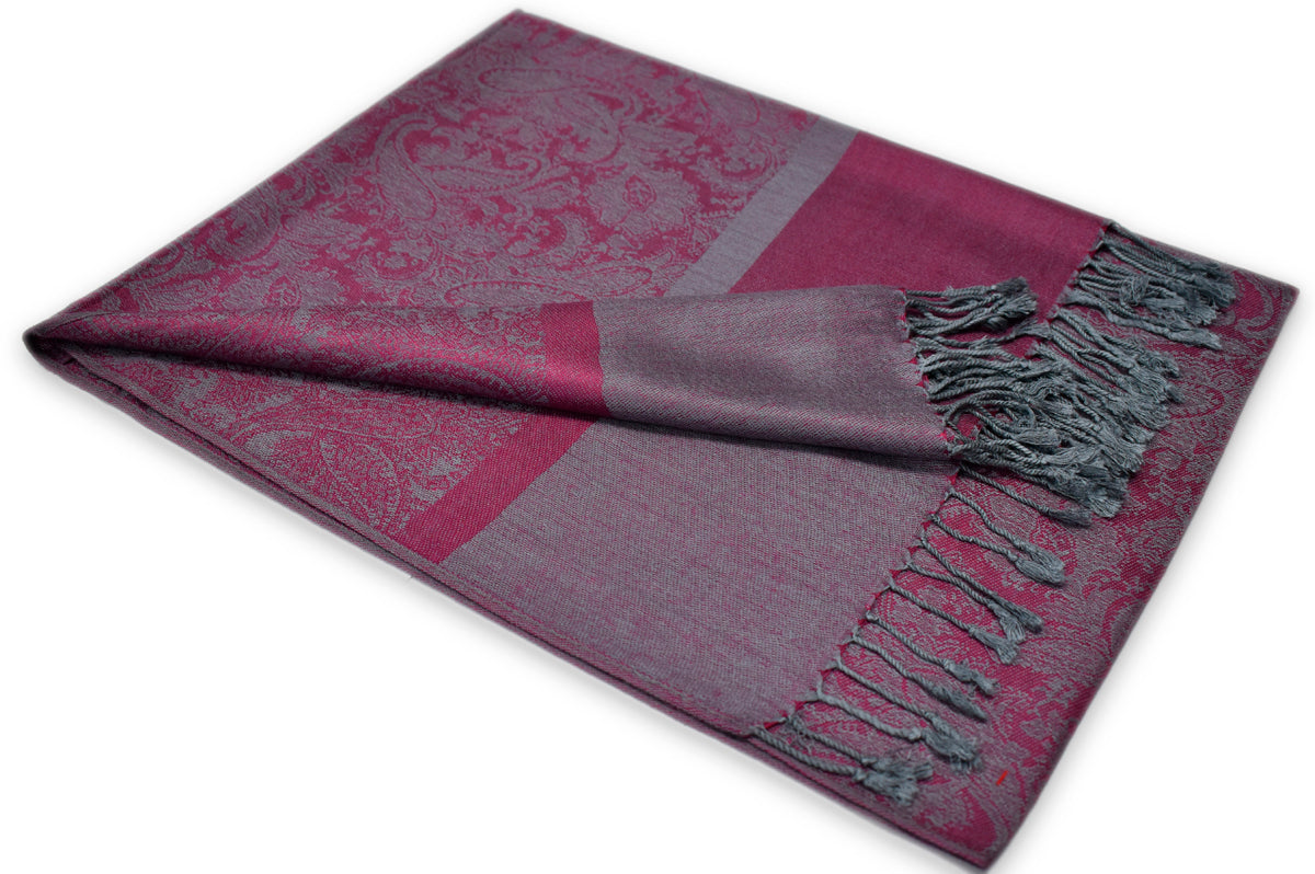 Plum Grey Paisley Pashmina Scarf