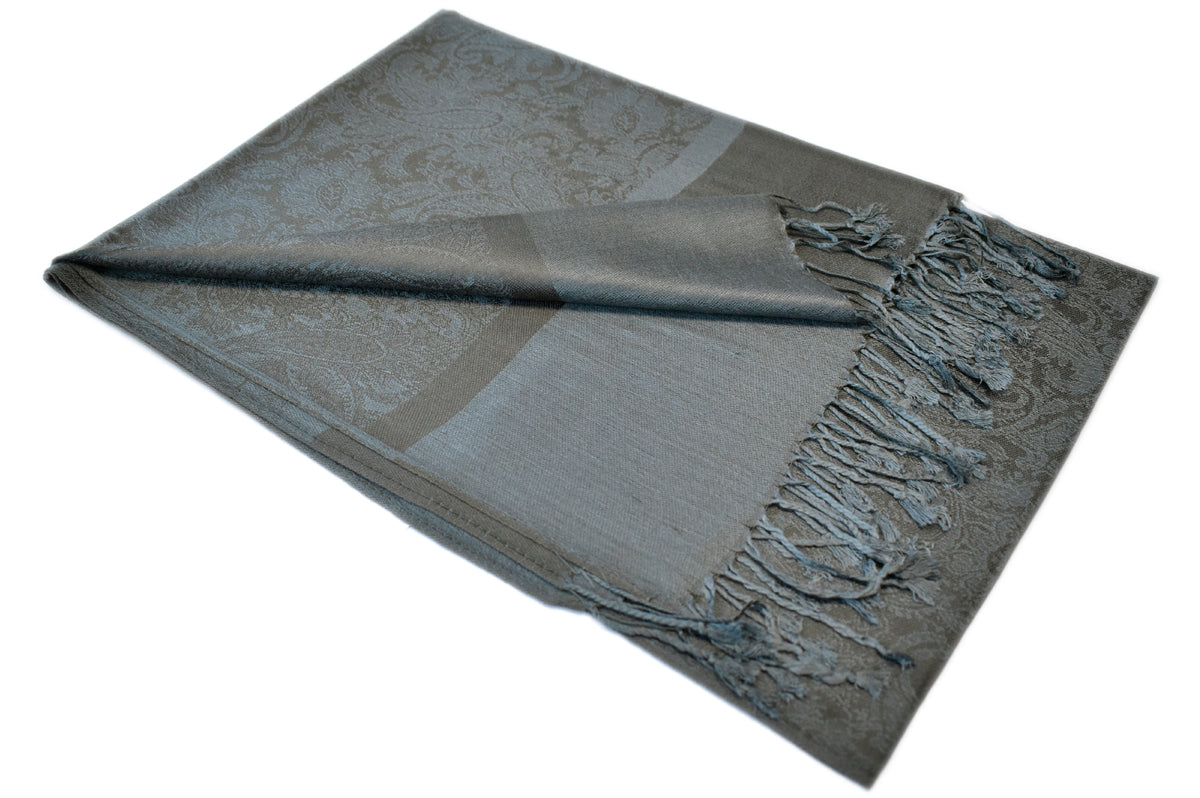 Pewter Slate Paisley Pashmina Scarf