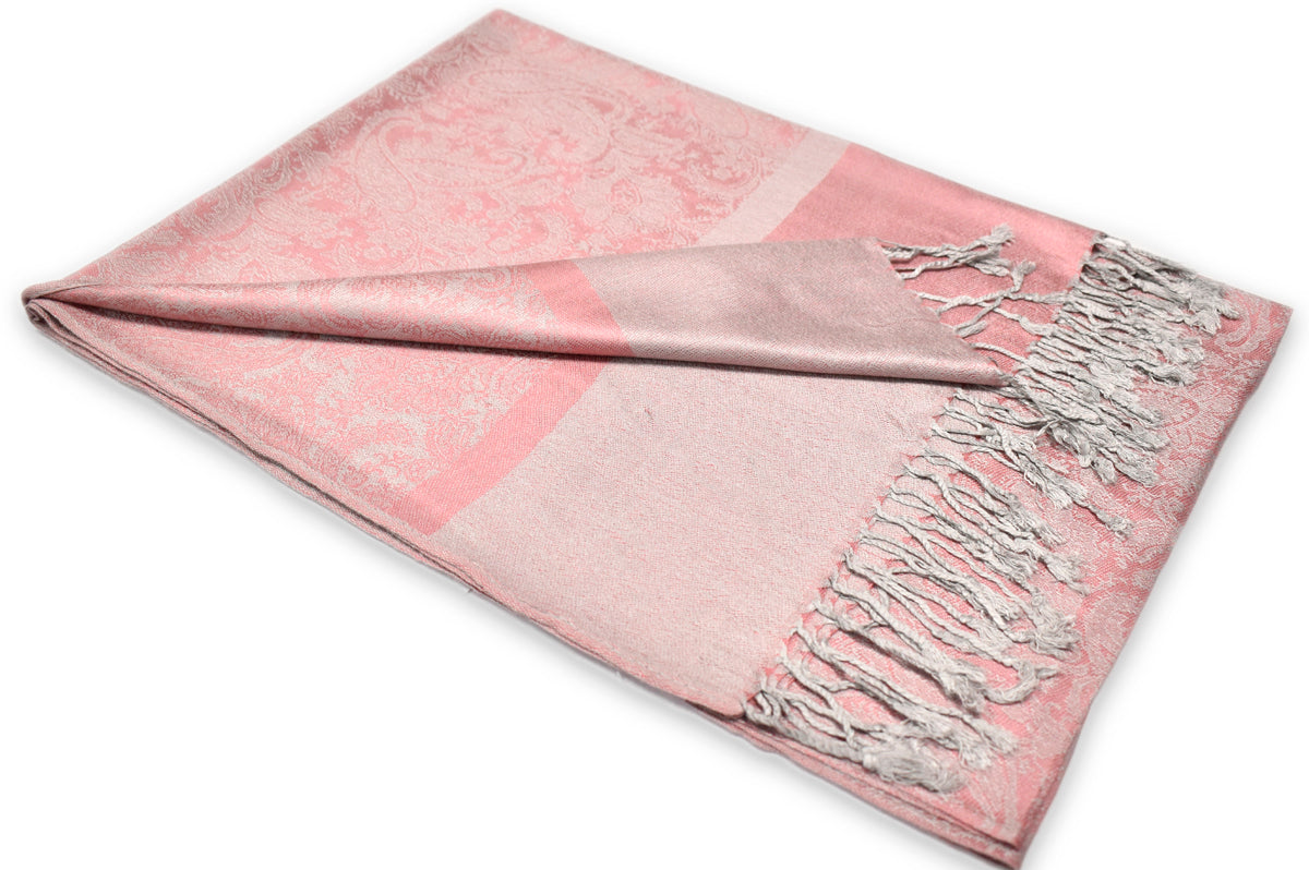 Salmon Silver Paisley Pashmina Scarf