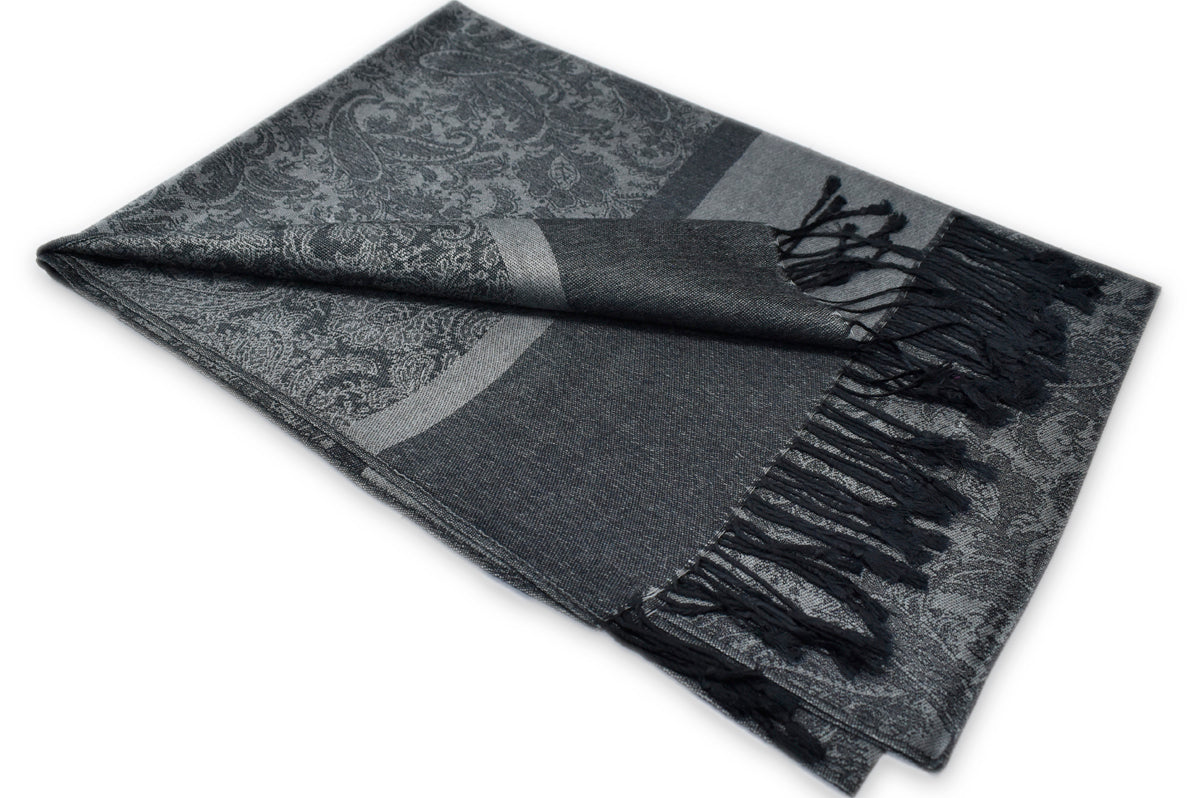 Slate Black Paisley Pashmina Scarf