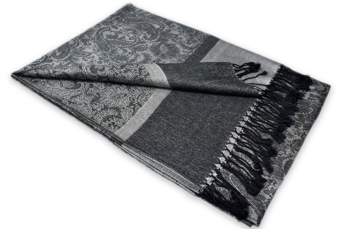 Silver Black Paisley Pashmina Scarf