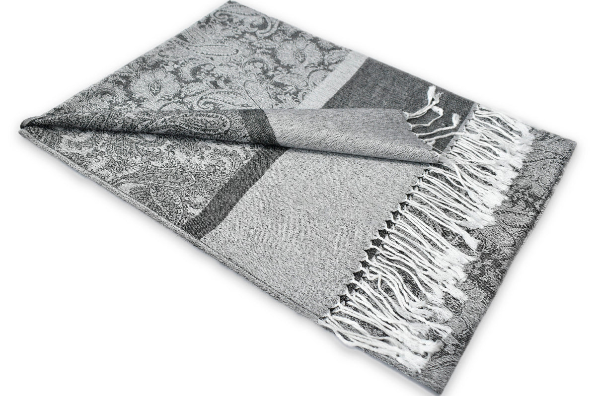 Black White Paisley Pashmina Scarf