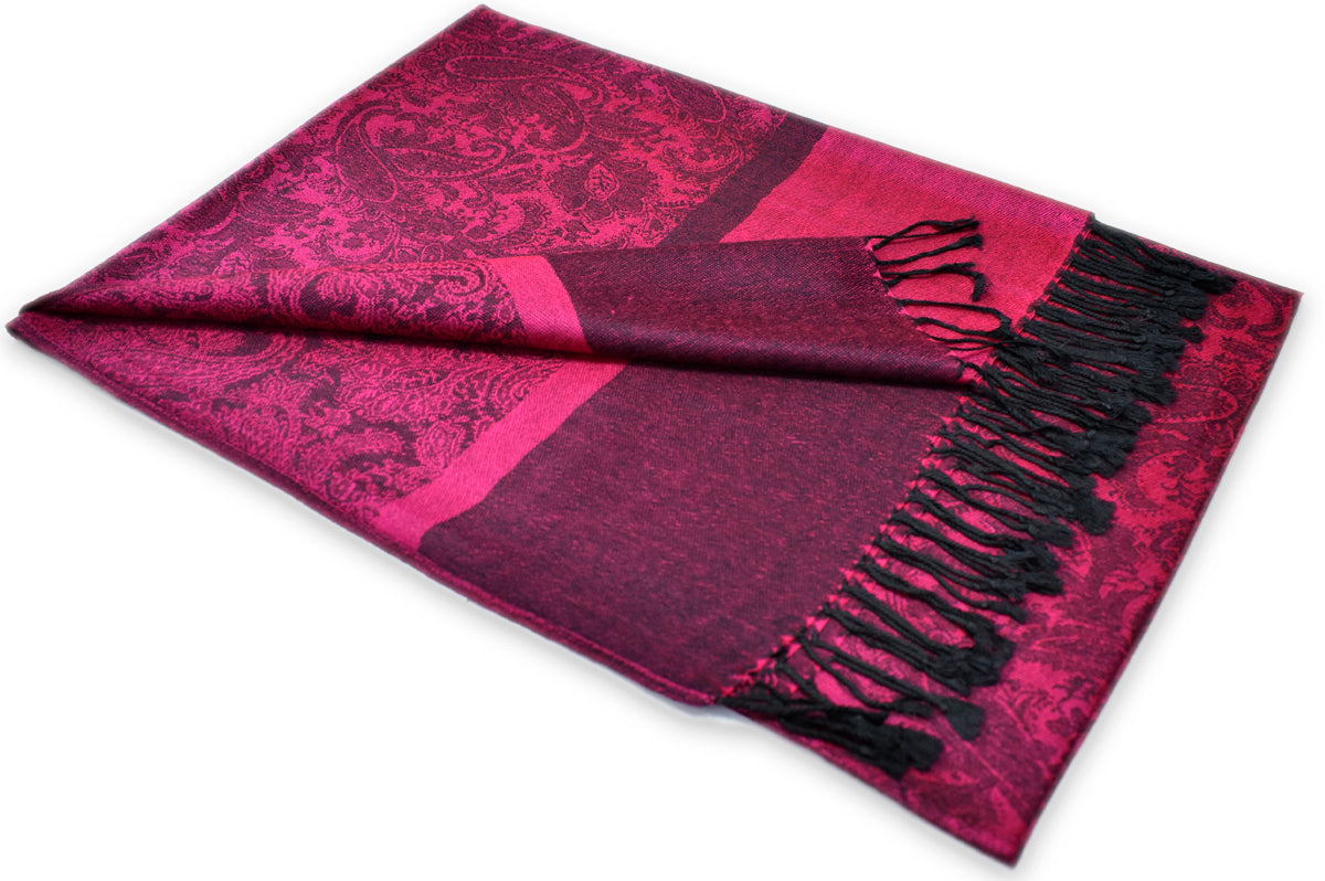Hot Pink Black Paisley Pashmina Scarf