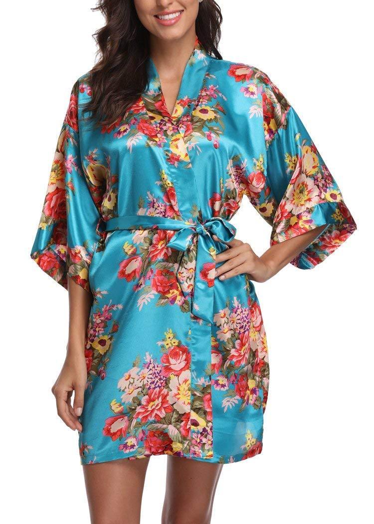 Teal Baroque Floral Robe - Reception Flip Flops