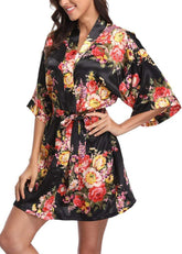 Black Baroque Floral Robe - Reception Flip Flops