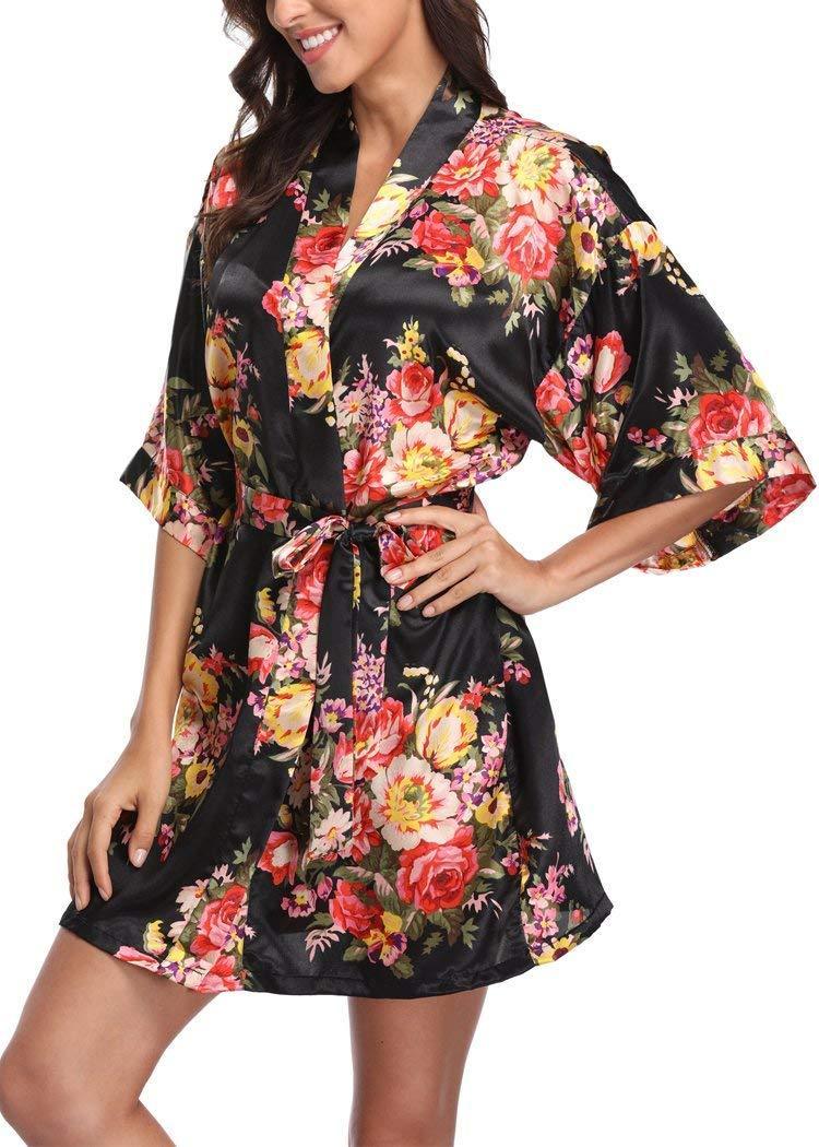 Black Baroque Floral Robe - Reception Flip Flops