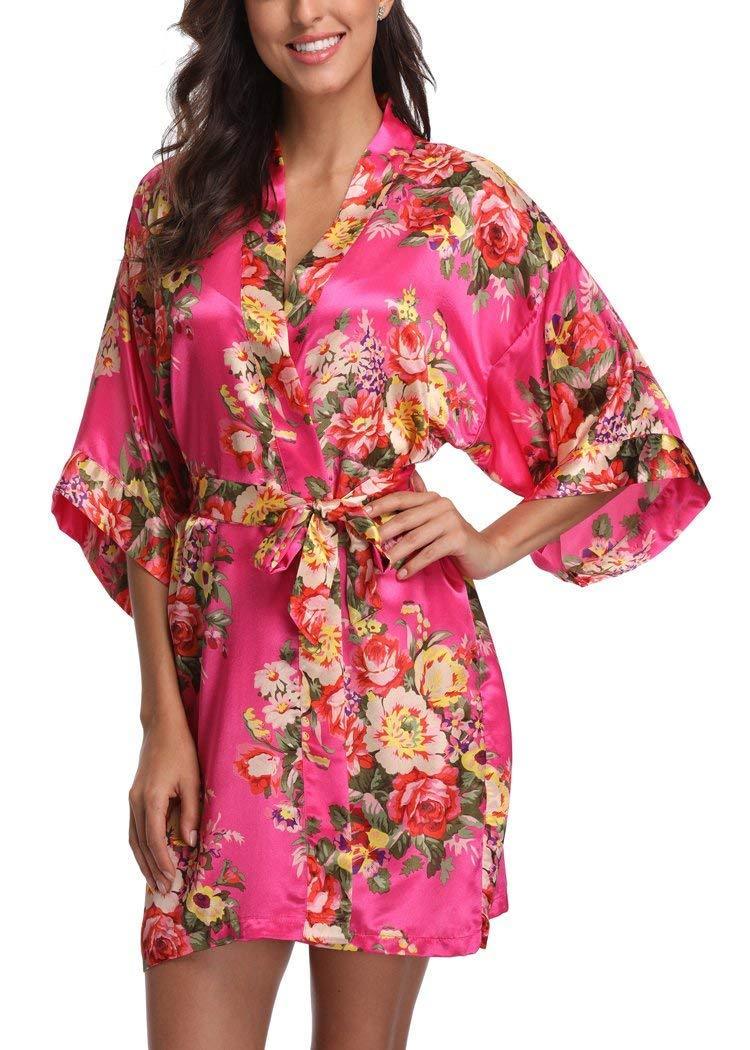 Hot Pink Baroque Floral Robe - Reception Flip Flops