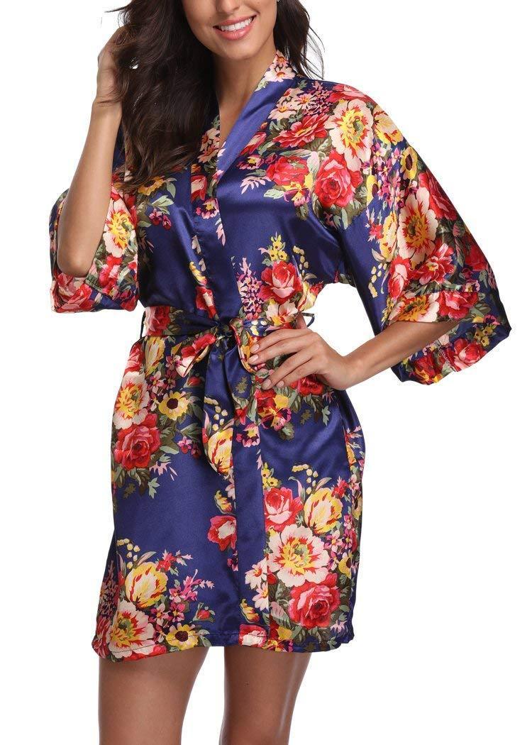 Navy Baroque Floral Robe - Reception Flip Flops