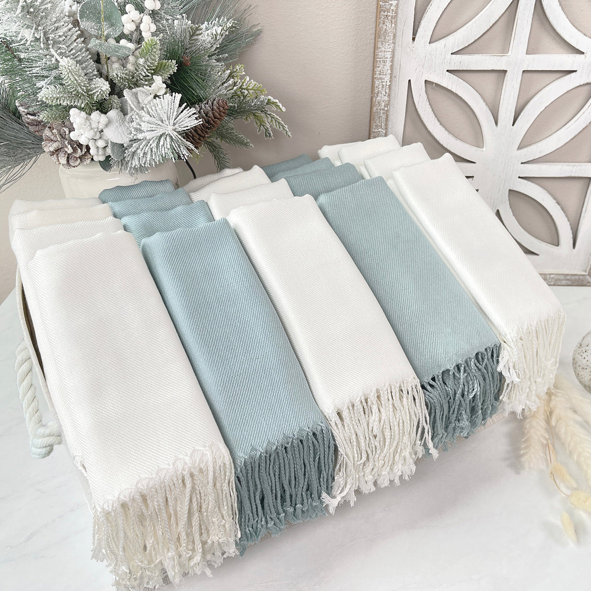 30 Sage & Ivory Pashmina Bundle - Wedding Favors, Bridal Shower, Bridesmaid Gift