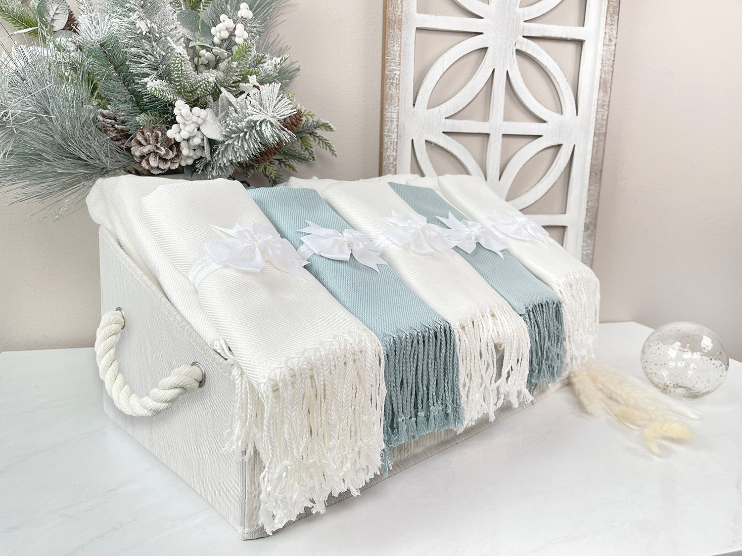 30 Sage & Ivory Pashmina Bundle - Wedding Favors, Bridal Shower, Bridesmaid Gift
