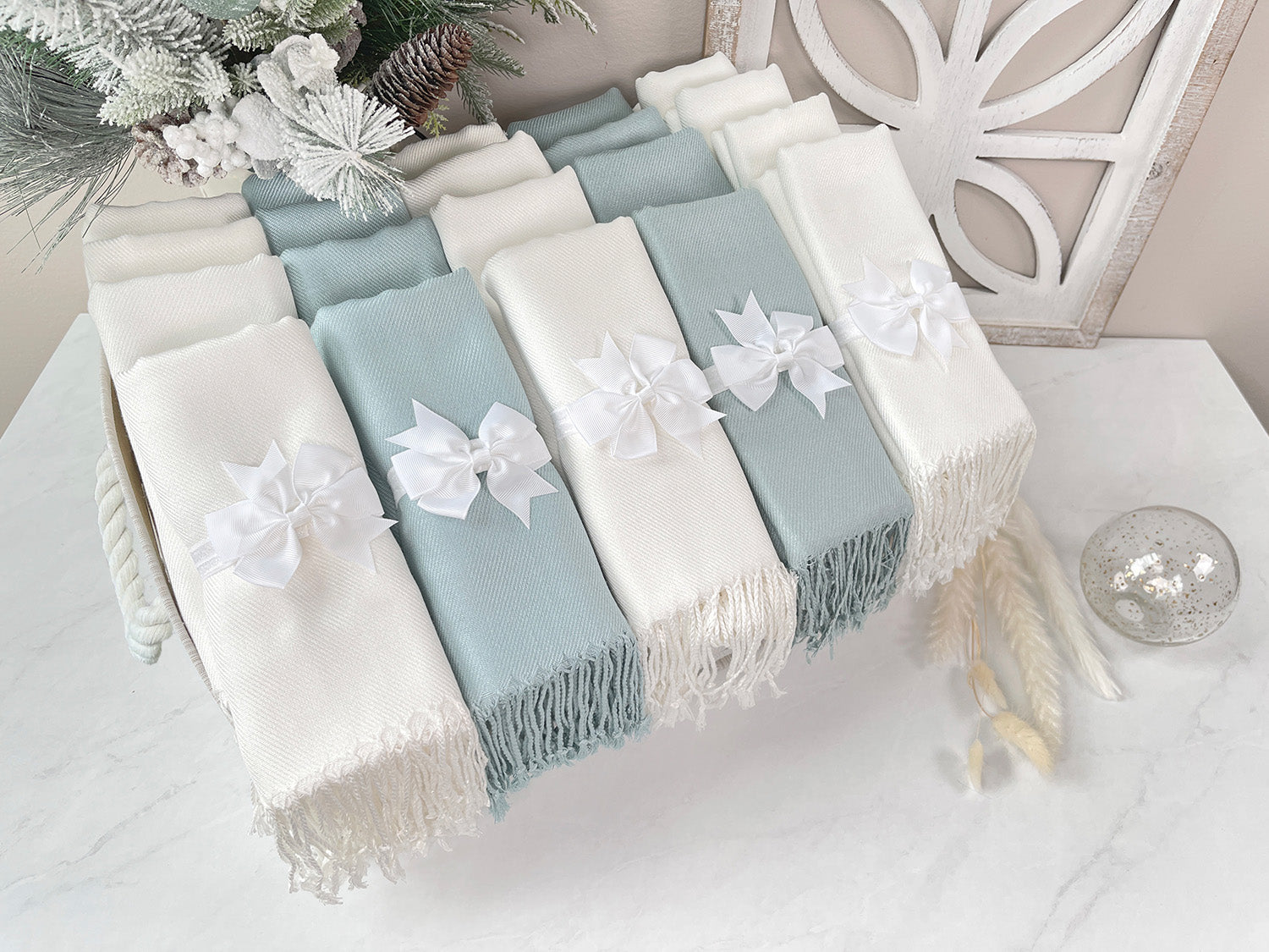 30 Sage & Ivory Pashmina Bundle - Wedding Favors, Bridal Shower, Bridesmaid Gift