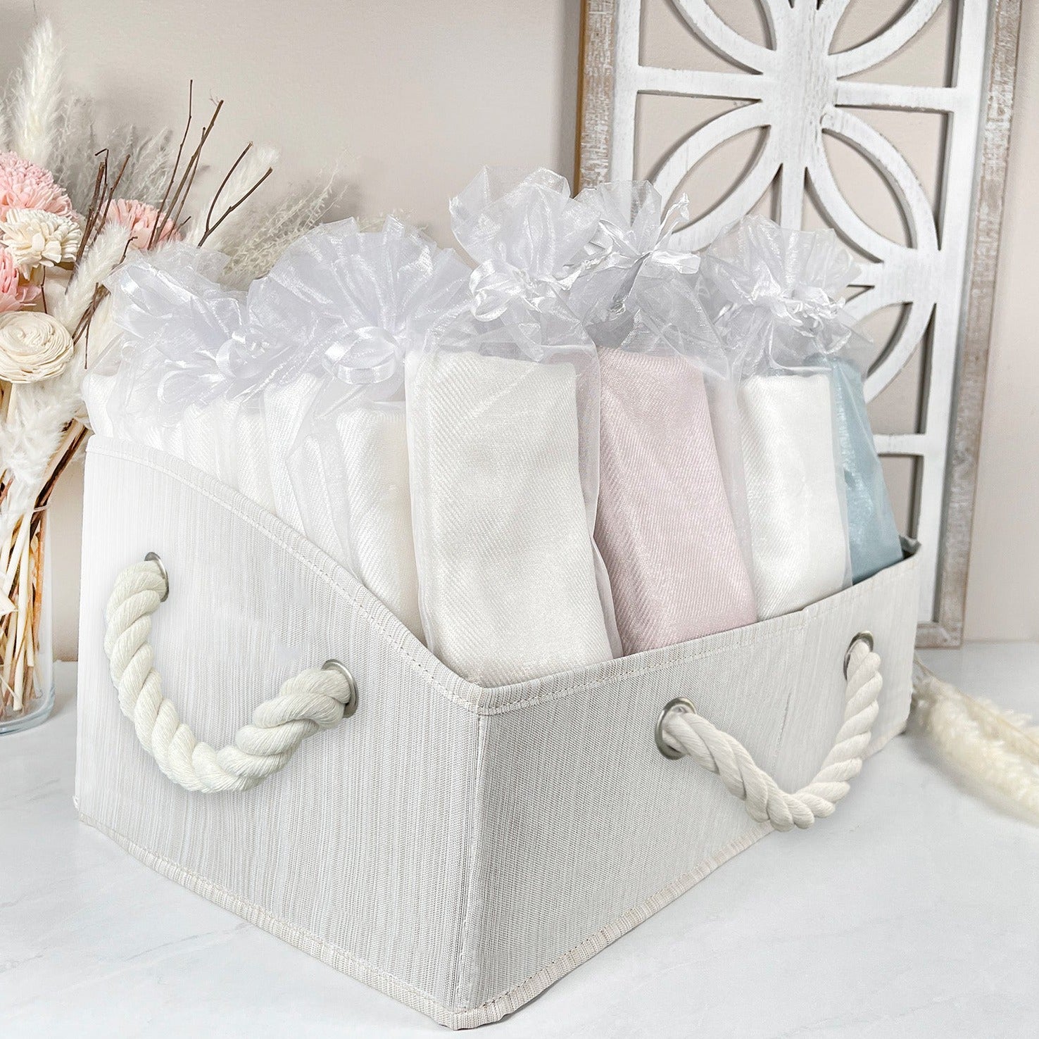 30 Ivory, Sage & Nude Organza Bag Pashmina Bundle - Wedding Favors, Bridal Shower, Bridesmaid Gift