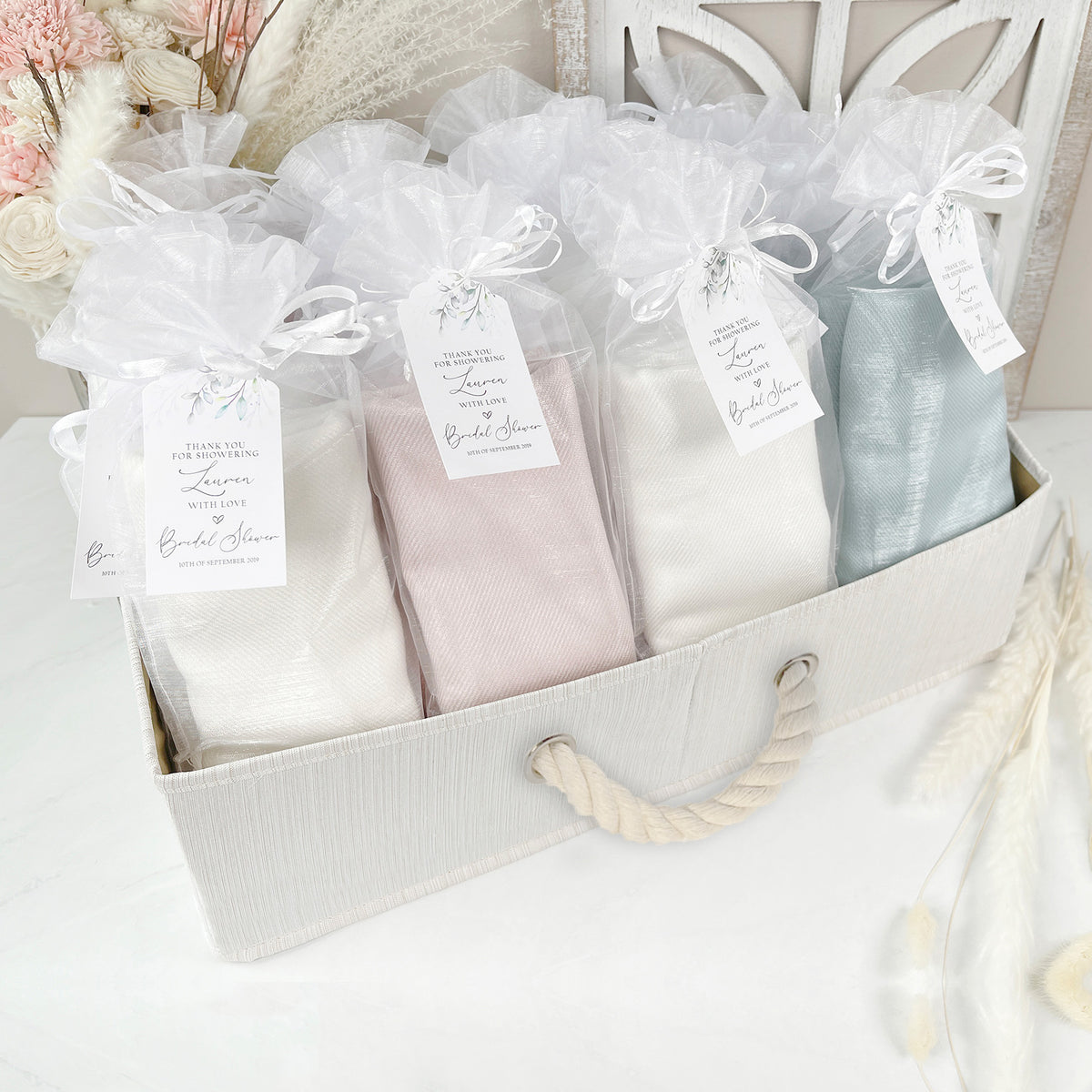 30 Ivory, Sage & Nude Organza Bag Pashmina Bundle - Wedding Favors, Bridal Shower, Bridesmaid Gift