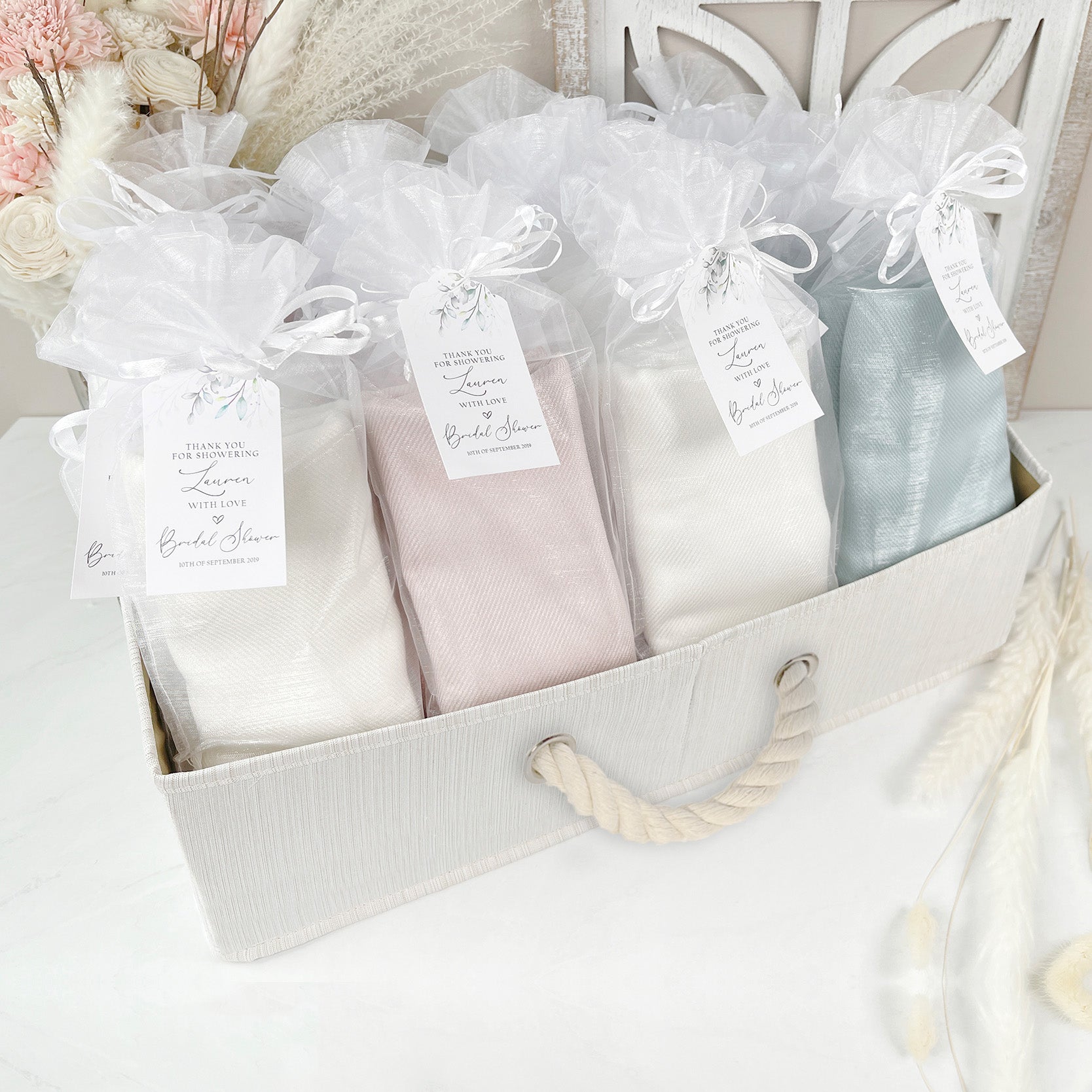 30 Ivory, Sage & Nude Organza Bag Pashmina Bundle - Wedding Favors, Bridal Shower, Bridesmaid Gift