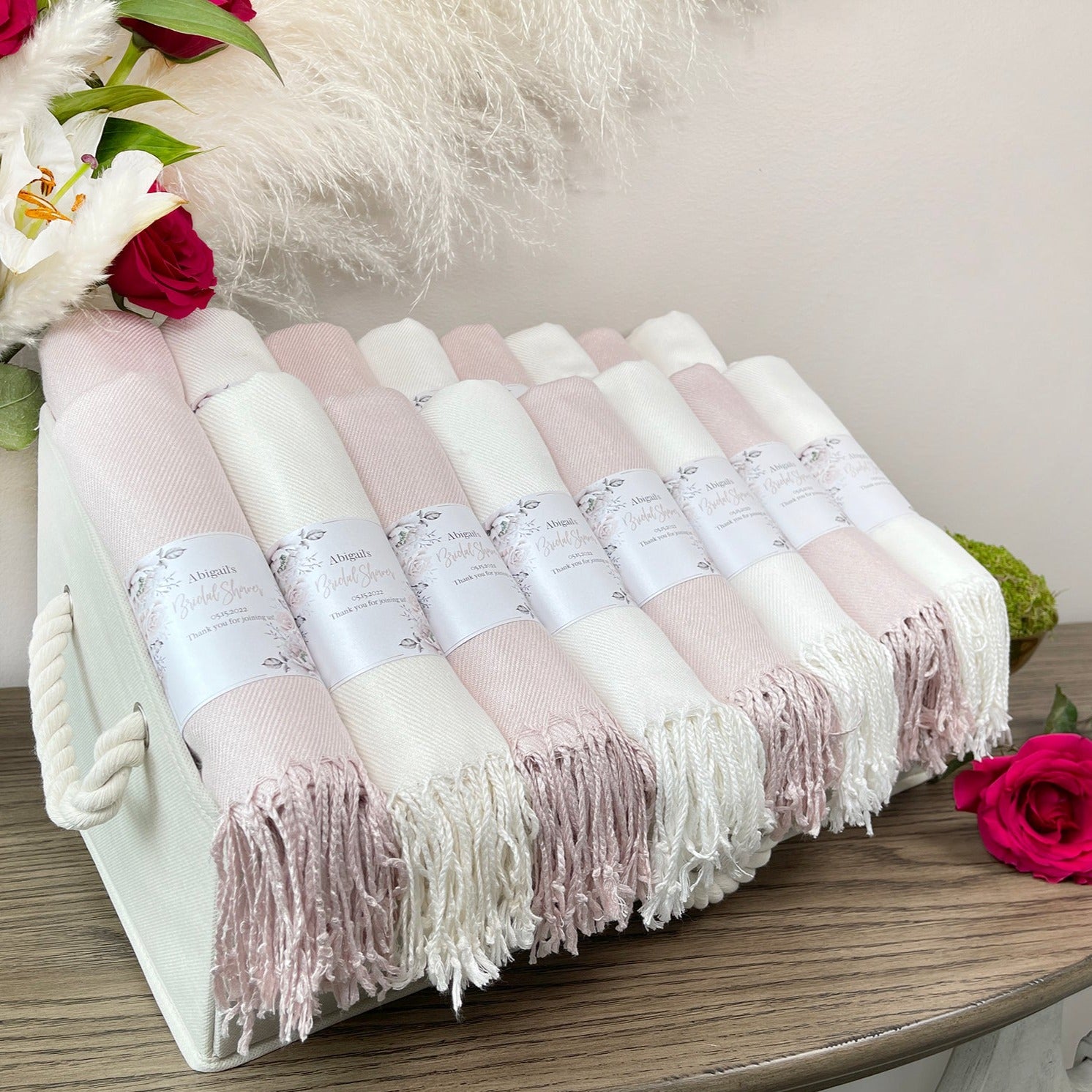 30 Ivory & Nude with Bands Pashmina Bundle - Wedding Favors, Bridal Shower, Bridesmaid Gift