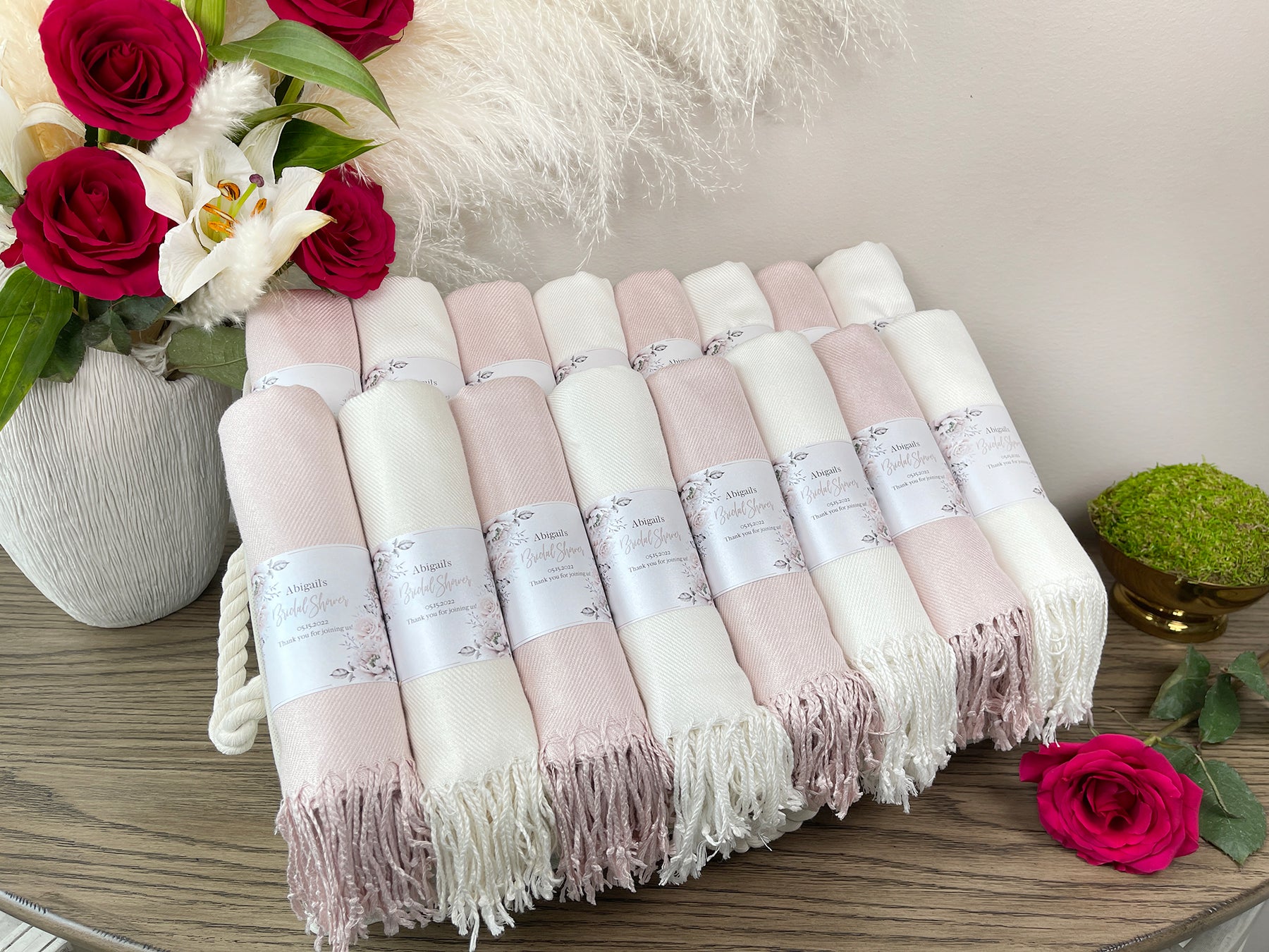 30 Ivory & Nude with Bands Pashmina Bundle - Wedding Favors, Bridal Shower, Bridesmaid Gift