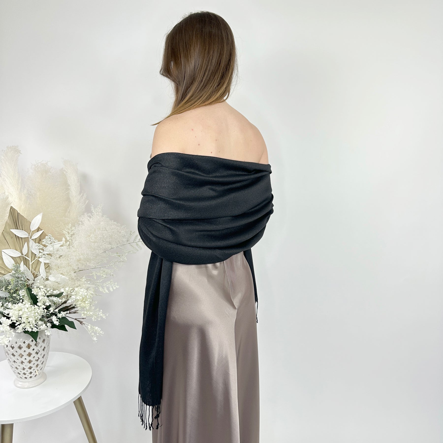 Black Metallic Pashmina Scarf