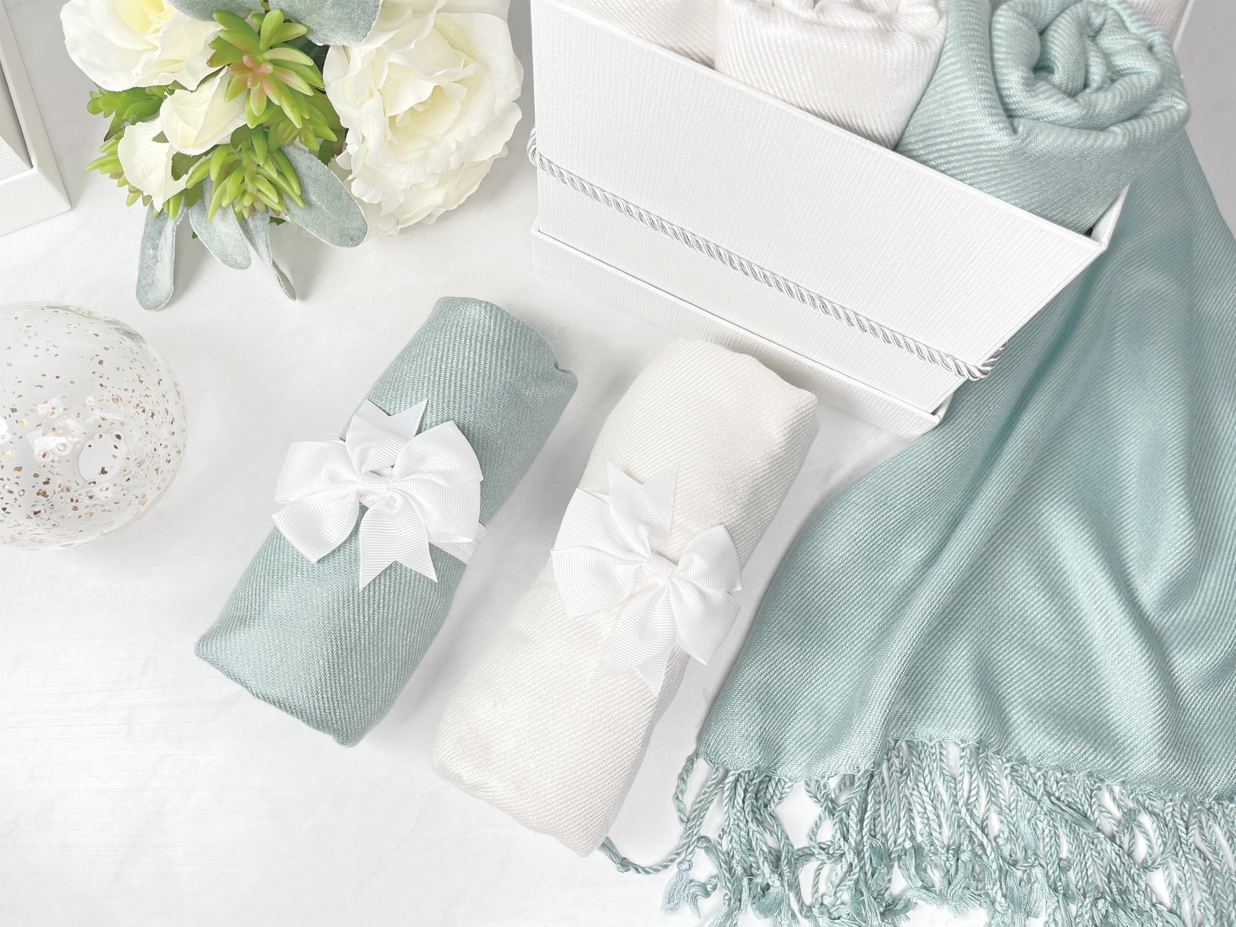 30 Sage & Ivory Pashmina Bundle Square La Fleur - Wedding Favors, Bridal Shower, Bridesmaid Gift