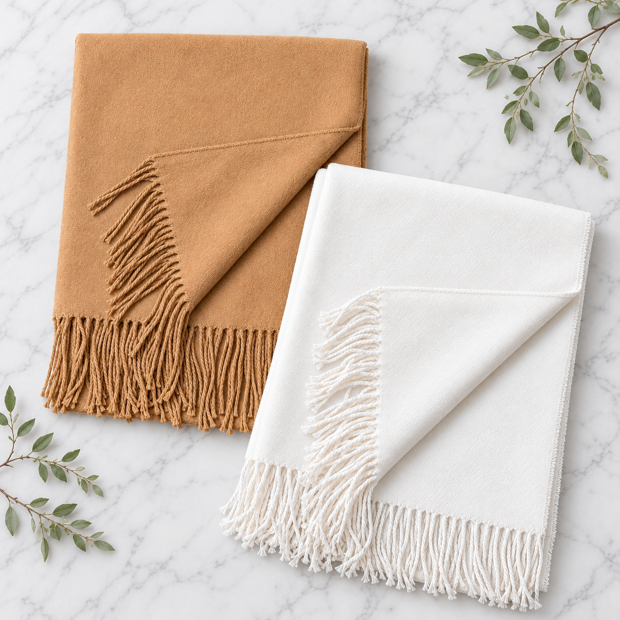 Cashmere Feel Pashmina Camel & Ivory 14 PCS