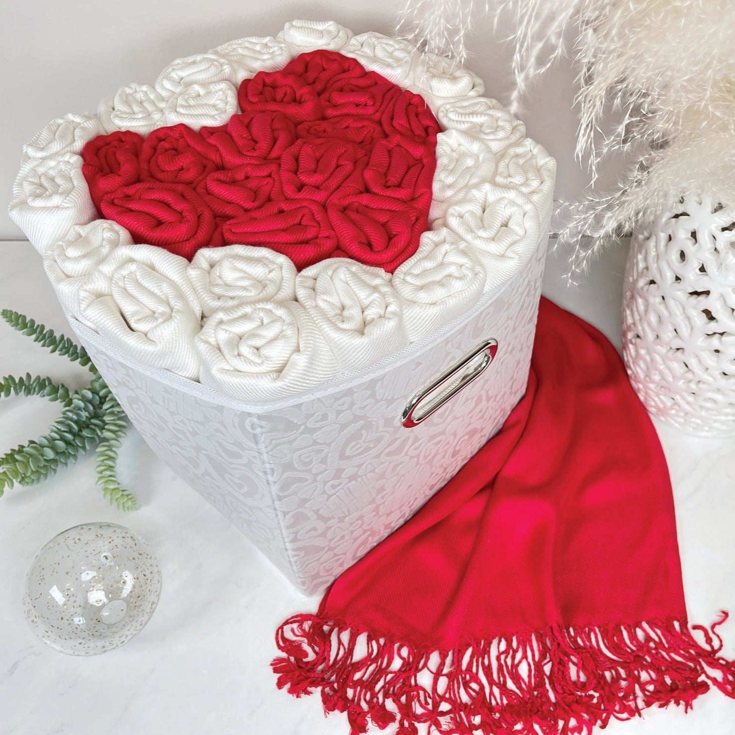 30 Ivory & Red Pashmina Bundle Hearts La Fleur - Wedding Favors, Bridal Shower, Bridesmaid Gift