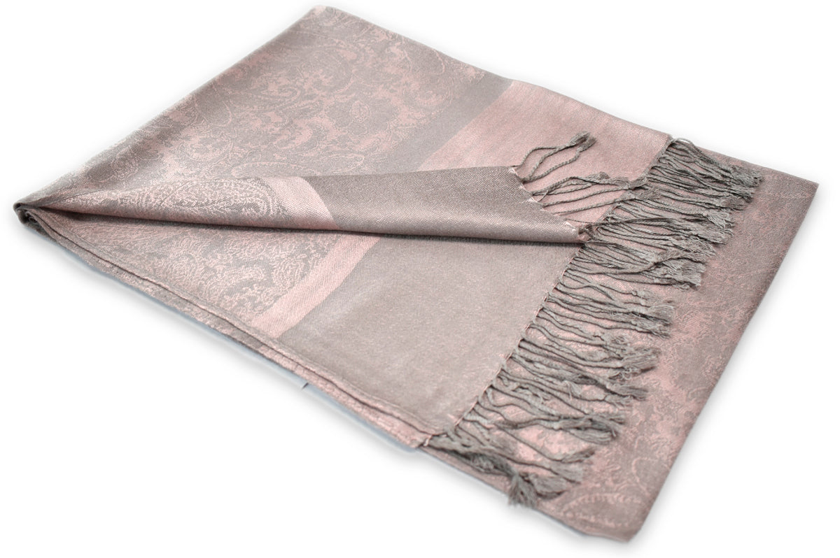 Dusty Pink Taupe Paisley Pashmina Scarf