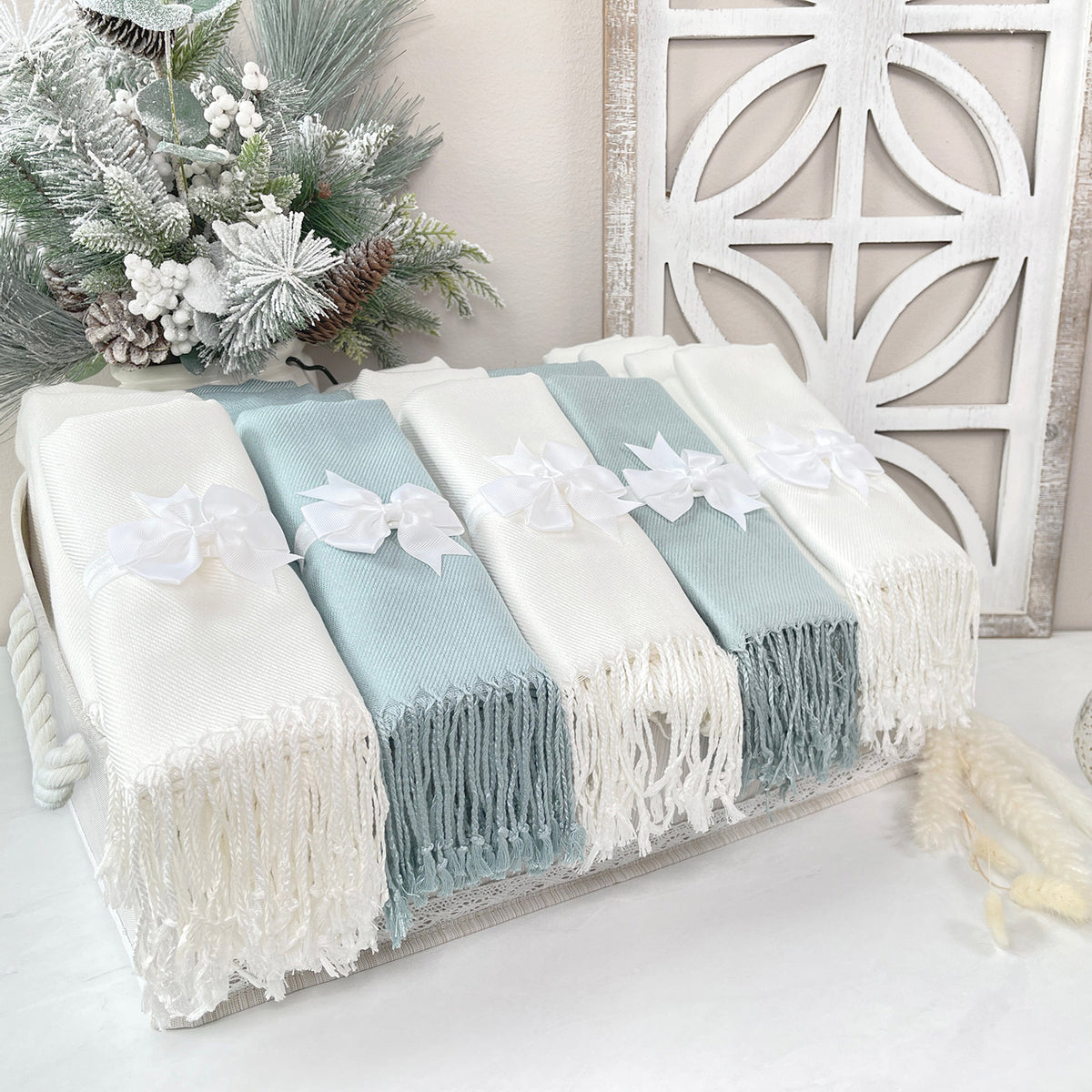 30 Sage & Ivory Pashmina Bundle - Wedding Favors, Bridal Shower, Bridesmaid Gift