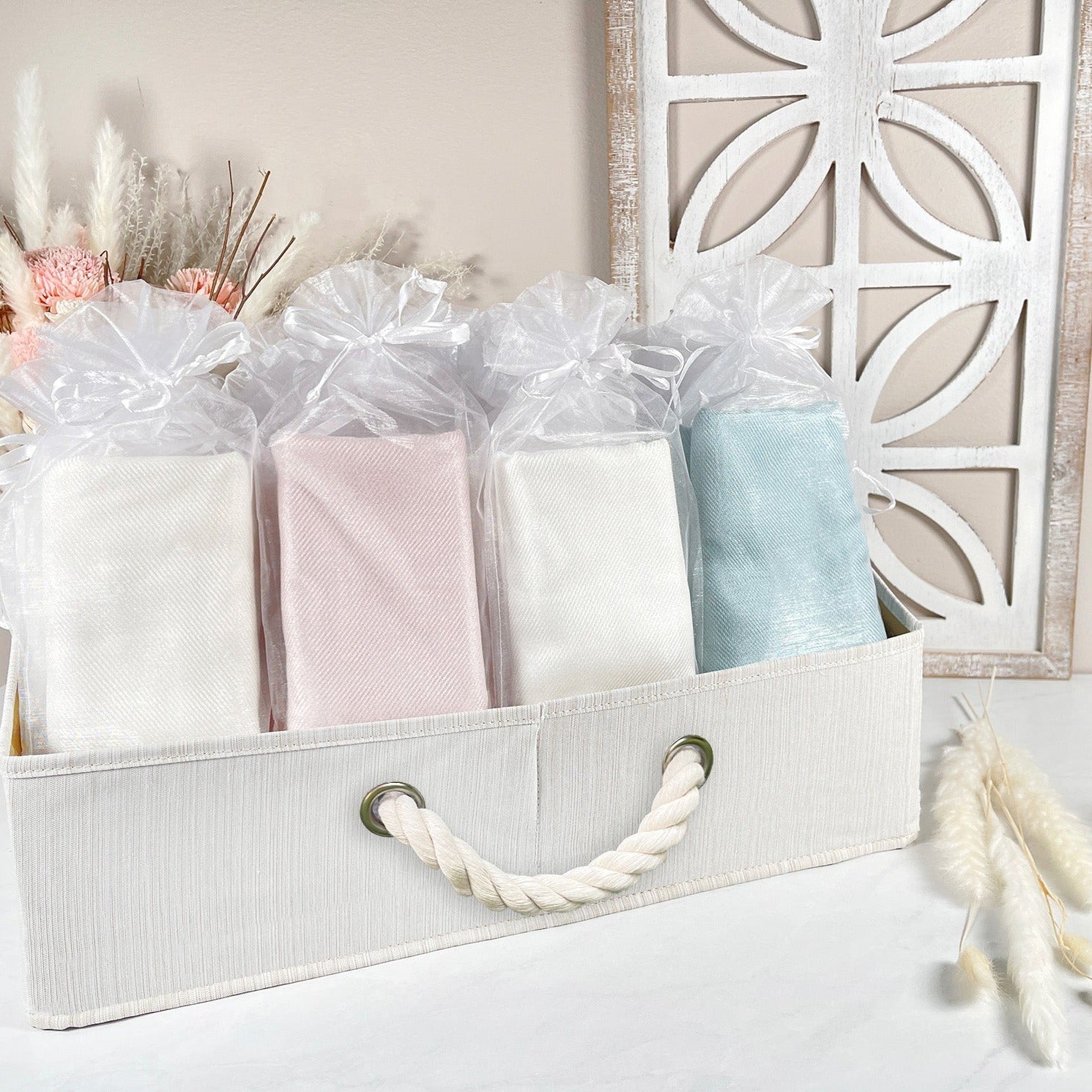 30 Ivory, Sage & Nude Organza Bag Pashmina Bundle - Wedding Favors, Bridal Shower, Bridesmaid Gift