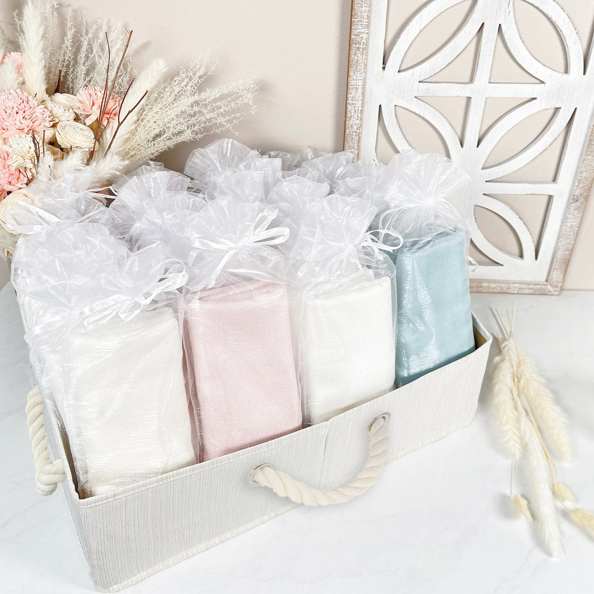 30 Ivory, Sage & Nude Organza Bag Pashmina Bundle - Wedding Favors, Bridal Shower, Bridesmaid Gift