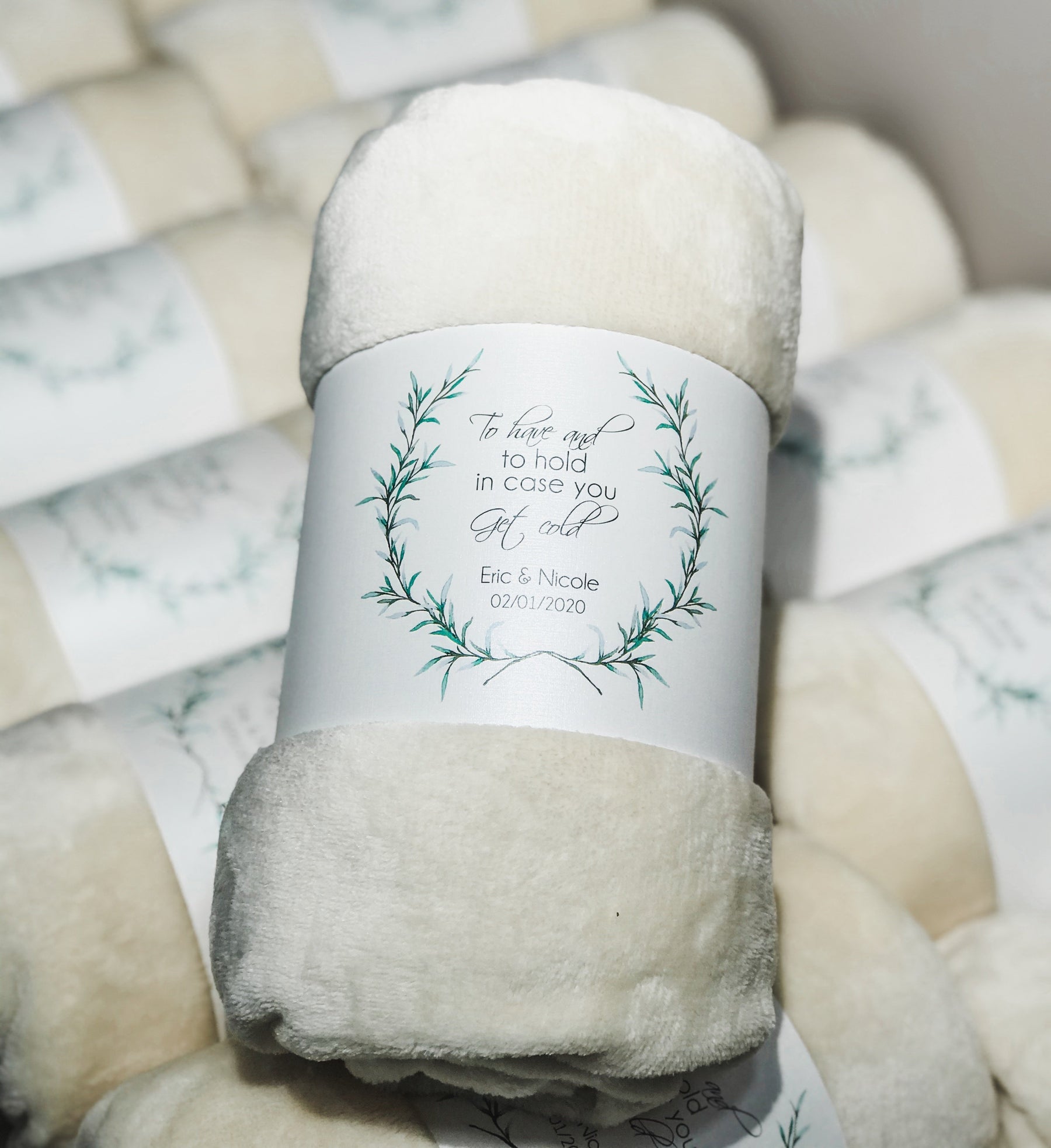 Ivory Plush Fleece Blanket Wedding Favor