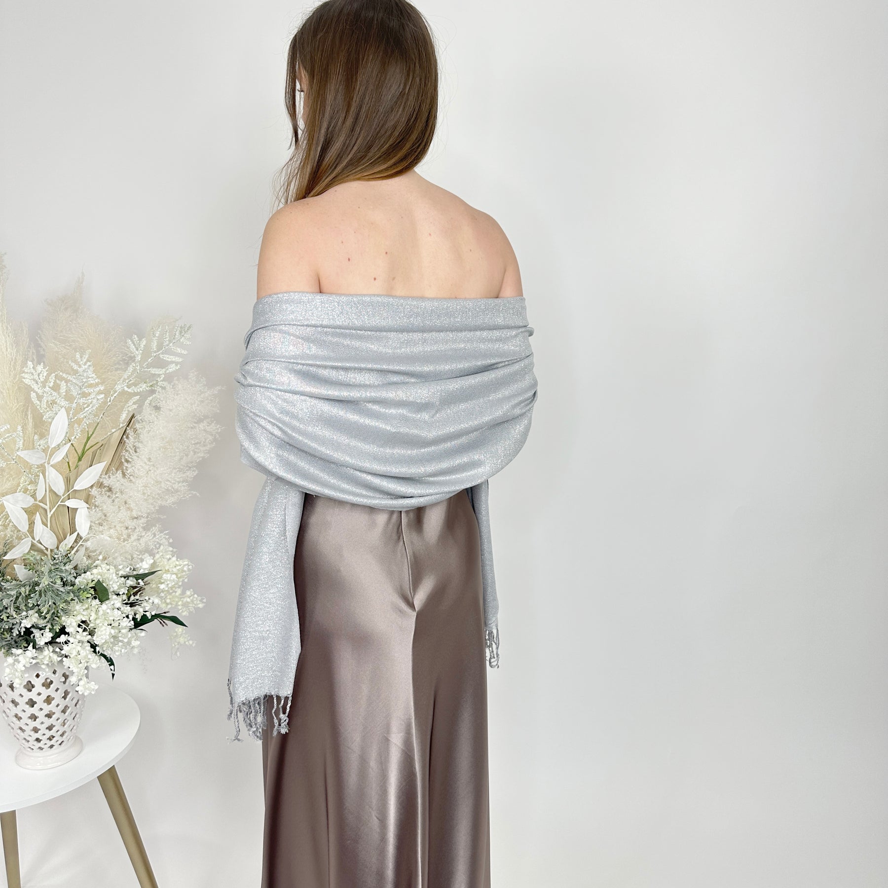 Silver Metallic Pashmina Scarf