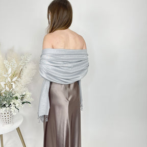 Silver Metallic Pashmina Scarf for Weddings - Main Image