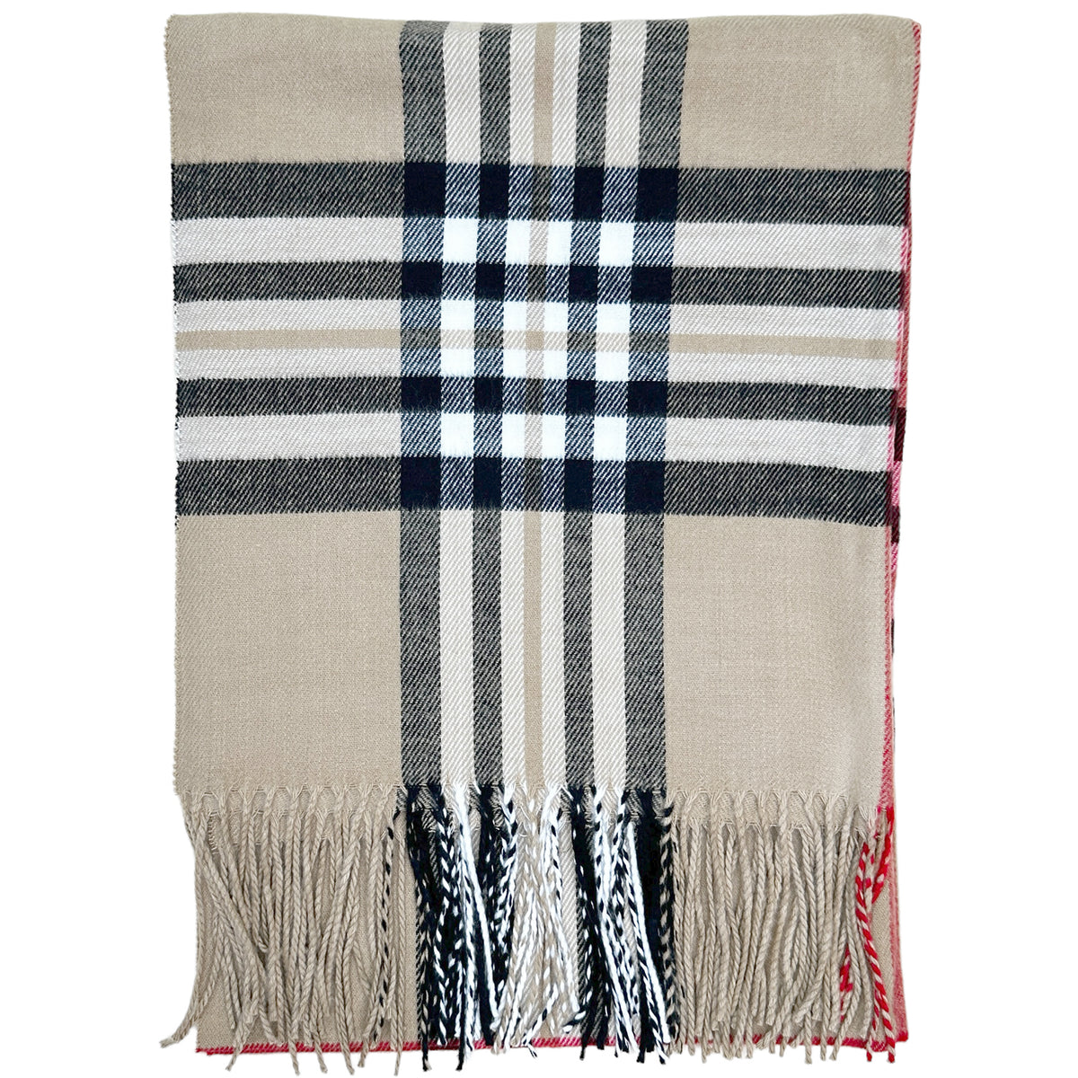 Tan Plaid Cashmere Pashmina Shawl