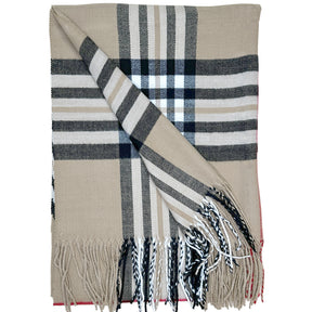 Tan Plaid Cashmere Pashmina Shawl