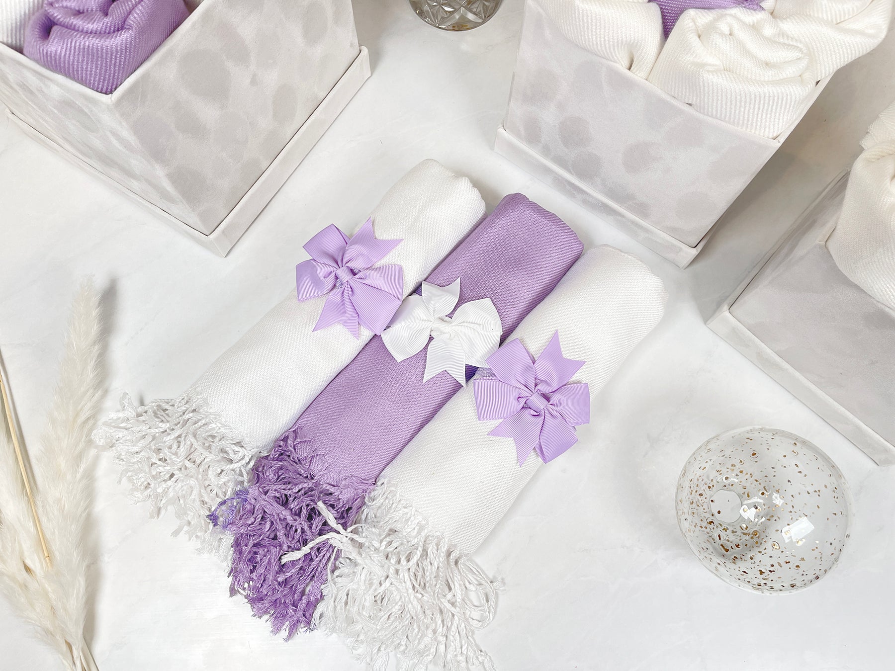 30 Purple & Ivory Pashmina Bundle Velvet Square La Fleur - Wedding Favors, Bridal Shower, Bridesmaid Gift